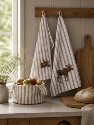 Kitchen towel Elk, white/brown 50 x 70 cm