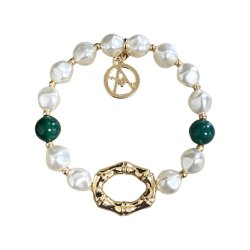 elastiskt armband med pärlor o stenar grön italienskt armband milano