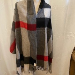 svart röd rutig sjal halsduk cape i ull med fransar dam