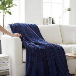 vacker pläd i djup indigoblå färg sammetslen fin att ha i soffan