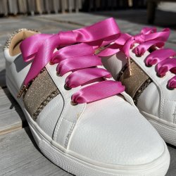 rosa fuxia cerisa skosnören silk pink silk rose band the shoelace brand