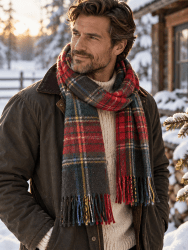Halsduk Tartan ull, Röd/grön