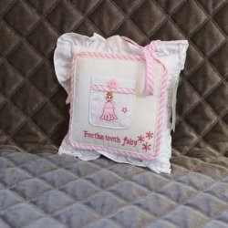 Pink Tooth Fairy Cushion with frill edge