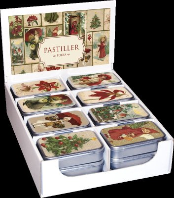 pastiller polkagris vintage ask plåtask med polkagrisar julgodis