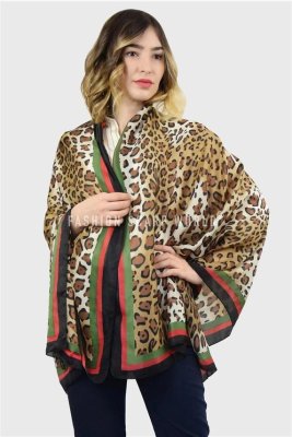 Zoom bild av djurmönstrad stor siden scarf leopard 90 x 180 cm