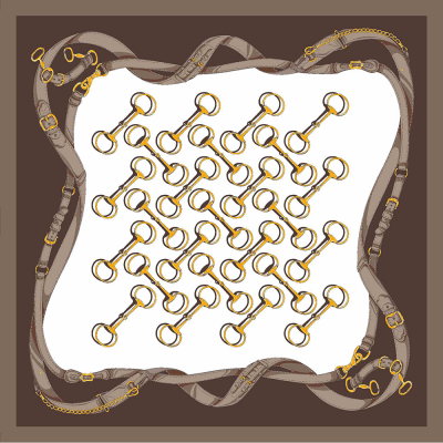 Zoom image of Silk Scarf Horsebit, Brown 53 x53cm