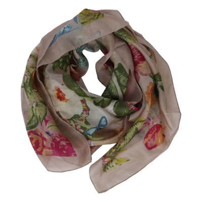Zoom bild av sidenscarf lin rosa färg med blommor damscarf siden blommig