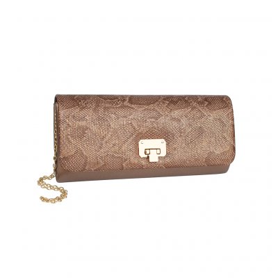 Zoom bild av festväska brun nougat partyväska aftonväska