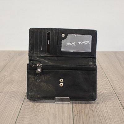 snygg svart kalvskinn plånbok för dam med stort myntfack clutch modell