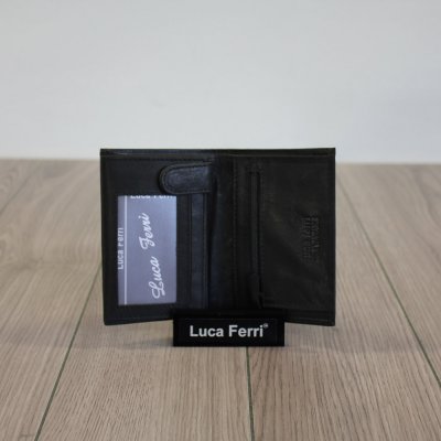 svart plånbok i skinn med plats för 14 kort i mindre storlek mynt o sedelfack