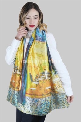 Zoom bild av Sidenscarf Van Gogh Terrace at night, siden