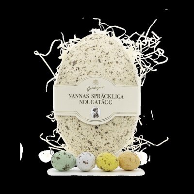 Zoom bild av nougatägg nannas sockerbageriet spräckliga ljuvlig anougataägg påsk påskägg