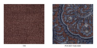 Zoom image of Tie & Pocket Square Paisley wool, Brown