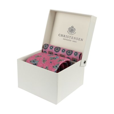 Zoom bild av slips rosa melange slipsbox linne slip i line rosa