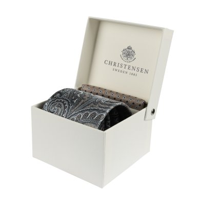 Zoom bild av sidenslips paisley beige näsduk presentbox sidenslips i box amanda christensen