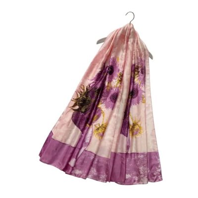 Zoom bild av sidenscarf lila van googh sunflower dam scarf lila solros