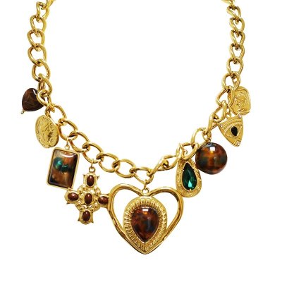 Zoom image of Necklace with heart charms, brown