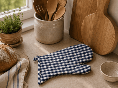 Zoom image of Oven Glove blue checkered 18 x 30 cm