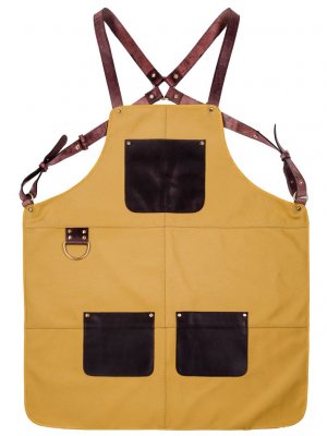 Zoom image of Apron Mustard, leatherdetails