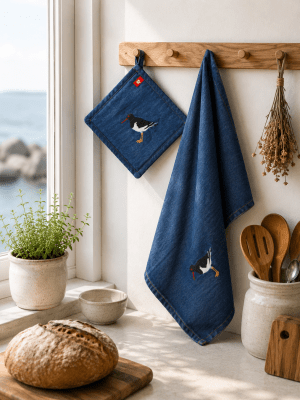 Zoom image of Kitchen towel Oystercatcher, denim 50 x 65 cm