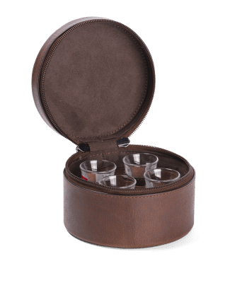 snapsväska skinn rund brännö shotsglas jakt livsnjutare