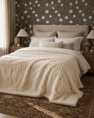 Zoom bild av Överkast Smalspårig Beige Pläd/dubbelsäng, 260 x 260
