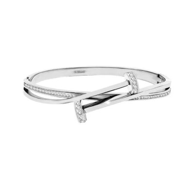 Zoom bild av minimalistiskt silverfärgad stelt armband bangle silver strass cartier inspirerat