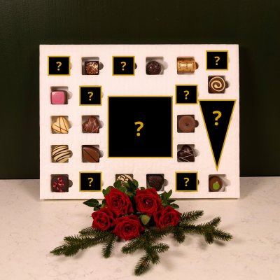 Zoom bild av företagschoklad julklapp adventskalender 2025 lyxig premium choklad chokladstrutar chokladpraliner adventskalender julkalender l