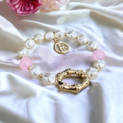 Zoom bild av armband rosenkvarts elegant klassiskt armband