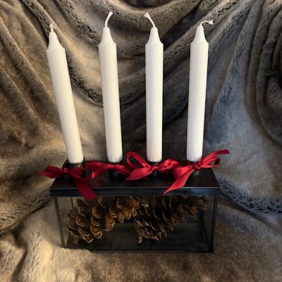 Zoom bild av advent glasbox ljushållare adventsmys höstmys förvaring