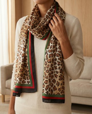 Zoom bild av Siden Scarf Leopard, 90 x 180 cm