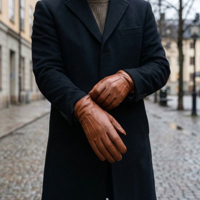 Zoom bild av Herrhandske Lammskinn Ullfoder Cognac