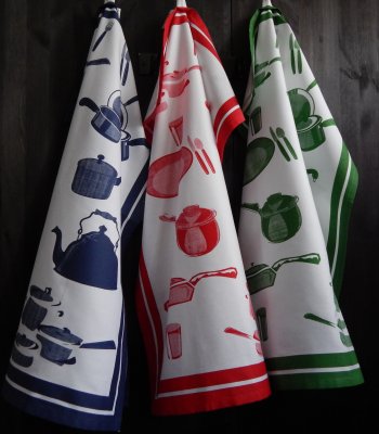Zoom bild av kastrukk kökshandduk svensk design twill