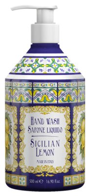 Zoom bild av liquid soap sicilian lemons handtvål flytande tvål i vacker förpackning lyxig aloe vera tvål med italienska dofter