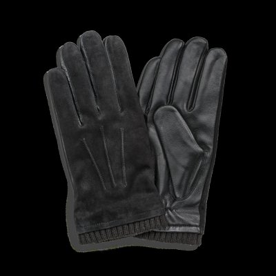 Zoom bild av snygg sportig elegant herrhandske mocka ullfoder mudd svart mocka handske herr
