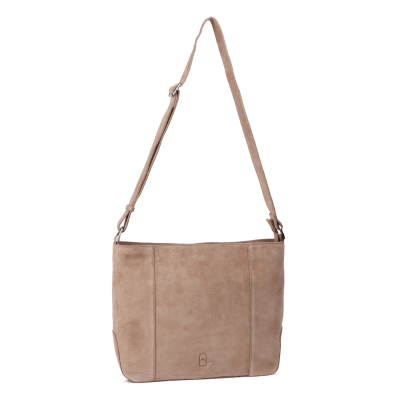 Zoom bild av mockaväska dam handväska hobo boho chic ljus beige natur mocka