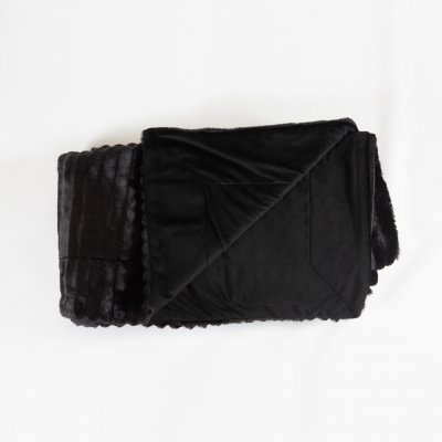 Zoom bild av svart lyxig pläd i fuskpäls smalspårig sobel svart pläd deluxe