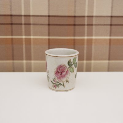 Zoom bild av tandborstmugg porslin handmålad mugg vintagestil rokoko gårdsromantisk kopp