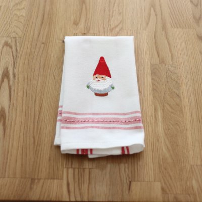 Zoom bild av Gästhandduk Dobby Nisse, vit/röd 30 x 45 cm