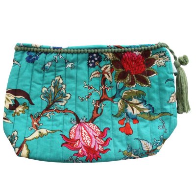 Zoom image of Teal Exotic Flower print Lined Wash Bag