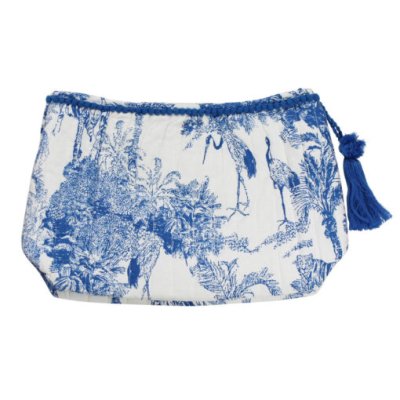 Zoom image of Blue & White Safari Toile De Jouy Print Lined Wash Bag