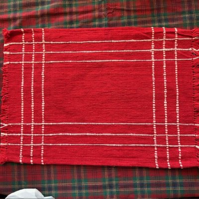 Zoom bild av Bordstablett Rips Jul röd, recycled 4 pack