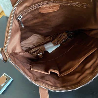 Zoom bild av snygg damväska shopper 2 handtag mjukt kalvskinn kasse skinn