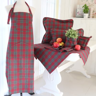 Zoom bild av tartan rutigt klassiskt förkläde höst vinter mys jultider