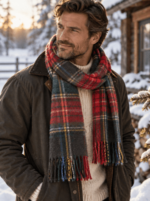 Zoom bild av Halsduk Tartan ull, Röd/grön