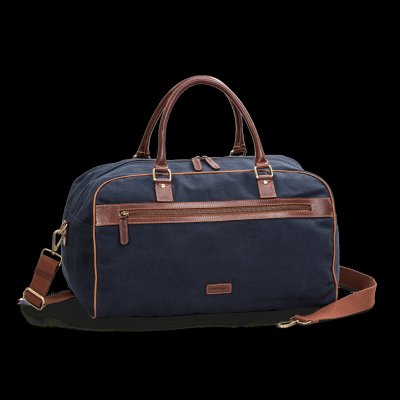 Zoom bild av weekendbag navy canvas läder jaktstil klassisk snygg weekenbag old money style