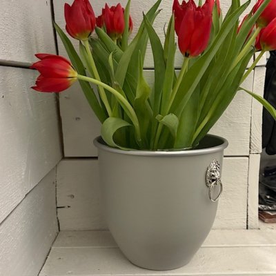 Zoom bild av vinkylare grå handmålad sofisteikerad vinkylare