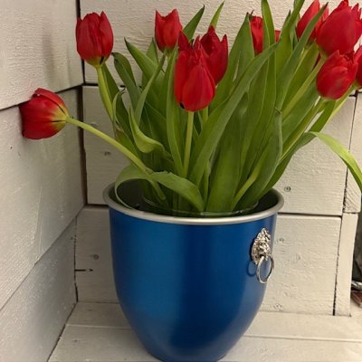 Zoom bild av vinkylare lejon kruka vas handmålad vin bubbel