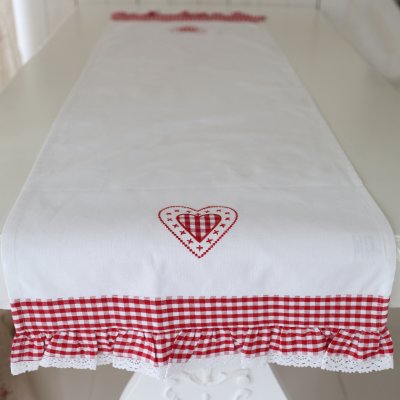 Zoom bild av hjärta volang löpare svensk design vit volang rutig countryliving
